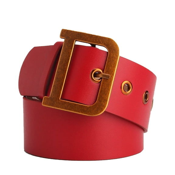 DRAFIDEEP Red PU Ladies Belt with D-Shaped Alloy Buckle, Stylish Decorative Accessory for , Trousers, and Casual Wear, 1 Pc