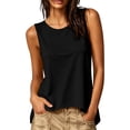 thumbnail image 2 of NTACZA Solid Business Casual Tops for Women Crew Neck Sleeveless Tank Tops High Low Asymmetrical Split Hem Summer Vacation Relaxed Size L, 2 of 8