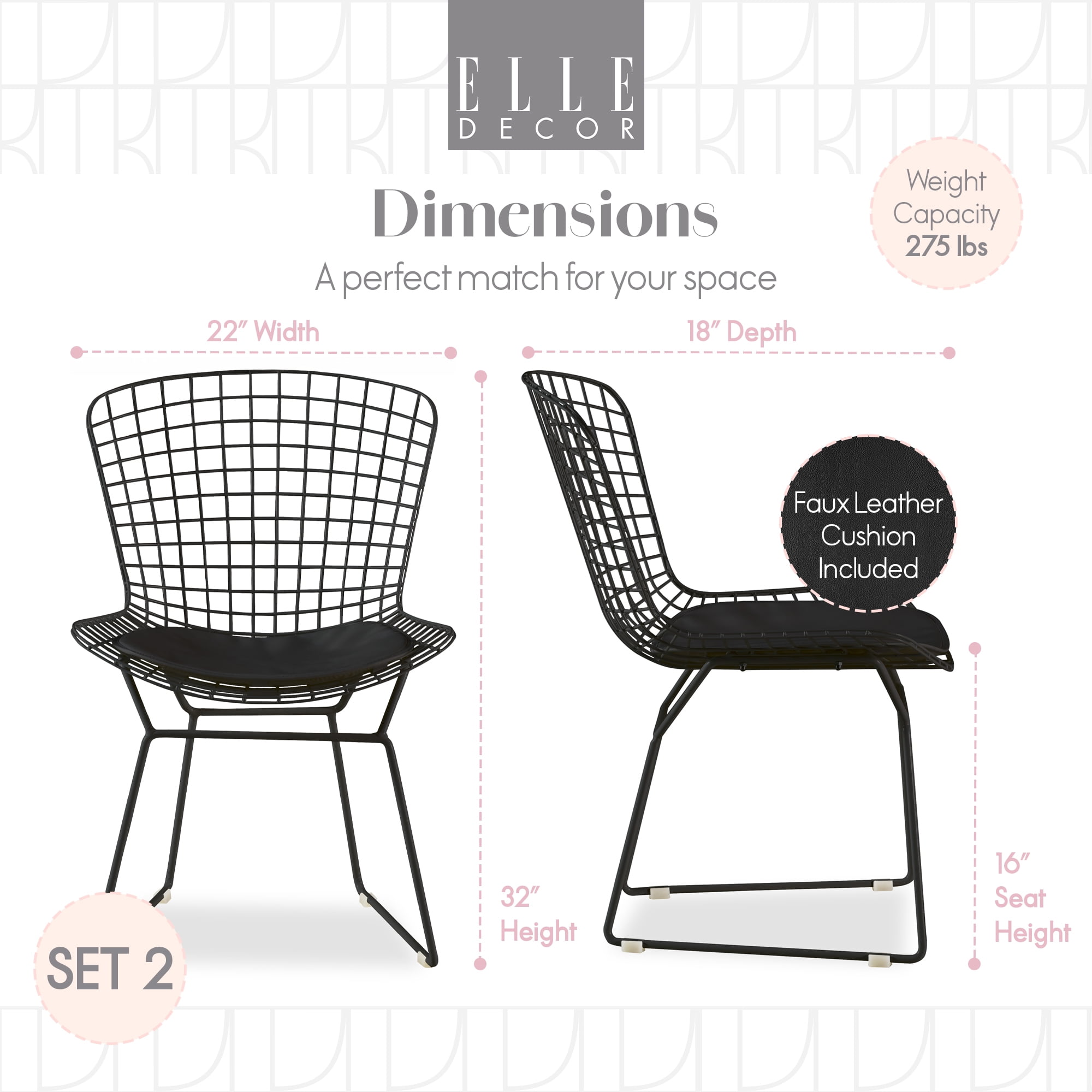 Elle Decor Holly Dining Chair Set of 2 Black