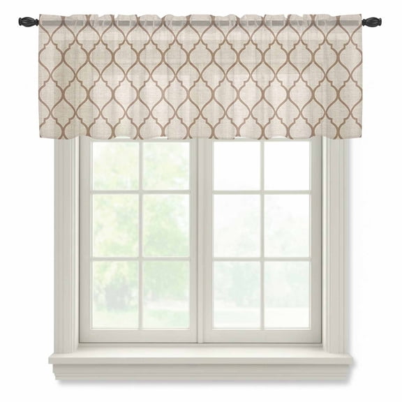 Beige Morocco Pattern Valance Curtains for Kitchen/Living Room/Bathroom/Bedroom Window,Rod Pocket Small Topper Half Short Window Curtains Sheer Scarf,Modern Moroccan Geometric Abstract Art 54"x18"