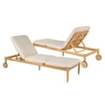 thumbnail image 4 of Olurrisa Outdoor Acacia Wood Chaise Lounge Set of 2 with Wheels, Beige Cushion & Light Teak Frame for Patio Poolside, 4 of 8