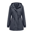 thumbnail image 5 of Rain Jacket Women Waterproof with Hood Belted Zip Up Long Raincoat Windbreaker Hiking Fall Jacket Pocket,Gray L, 5 of 8