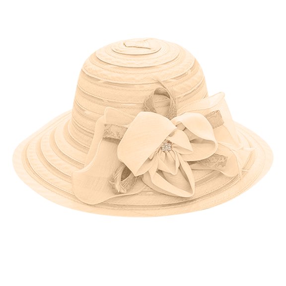 Risckoth Women's Organza Hat Wide Brim 3D Flower Detail Layered Design Formal Tea Party Wedding Cap