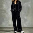 thumbnail image 6 of AKOEE Womens Velvet Tracksuits Full-Zip Hoodie Jacket & Wide Leg Pants Set Plus Size Sports Casual Fall Clothes (5XL, Black), 6 of 7
