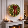 thumbnail image 6 of Christmas Norfolk Pine Wreath with Bow & LED Lights, Artificial Evergreen Wreath for Front Door Indoor Outdoor Christmas Decorations, Batteries Not Included, 6 of 8