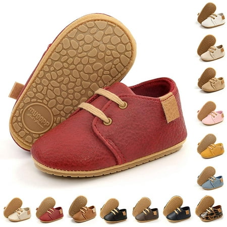 Baby Boys Girls Moccasins Oxford Sneakers PU Leather Rubber Sole Infant Loafers Anti-Slip Toddler First Walkers Crib Dress Shoes