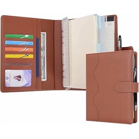 WASON A5 Binder PU Leather Journal Ring Portfolio Lined Notebook Refillable Paper Diary with Removable Clipboard Writing Notepad for Travel Business School Agenda Organizer (Brown)
