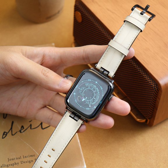 TECH CIRCLE for Apple Watch 42mm 44mm 45mm 49mm Leather Band Men Women, Vintage Genuine Wristband Replacement Strap for iWatch Ultra2 Ultra SE2 SE Series 9 8 7 6 5 4 3 2 1,Beige