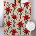 thumbnail image 5 of Vibrant Lily Bud Red Micro Fleece Throw Blanket | Cozy Flannel 280gsm Ultra-Fuzzy, Leaf Petal Stem Design for Sofa Bed & Travel, Machine Washable, 5 of 9