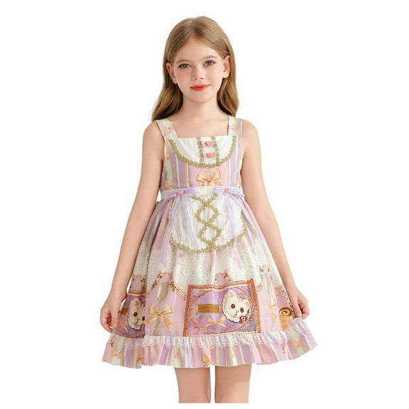 Kids Girls Dirndl Dress Oktoberfest Costume German for Girls Halloween Outfits Short Sleeve Beer Maid Midi Dresses Pink 5-6 Years