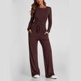 thumbnail image 3 of Scacto 2 Piece Matching Sweatsuit Lounge Set Womens High Waisted Wide Leg Pants Side Ruching Crop Top Sets Tracksuit Outfits, 3 of 6