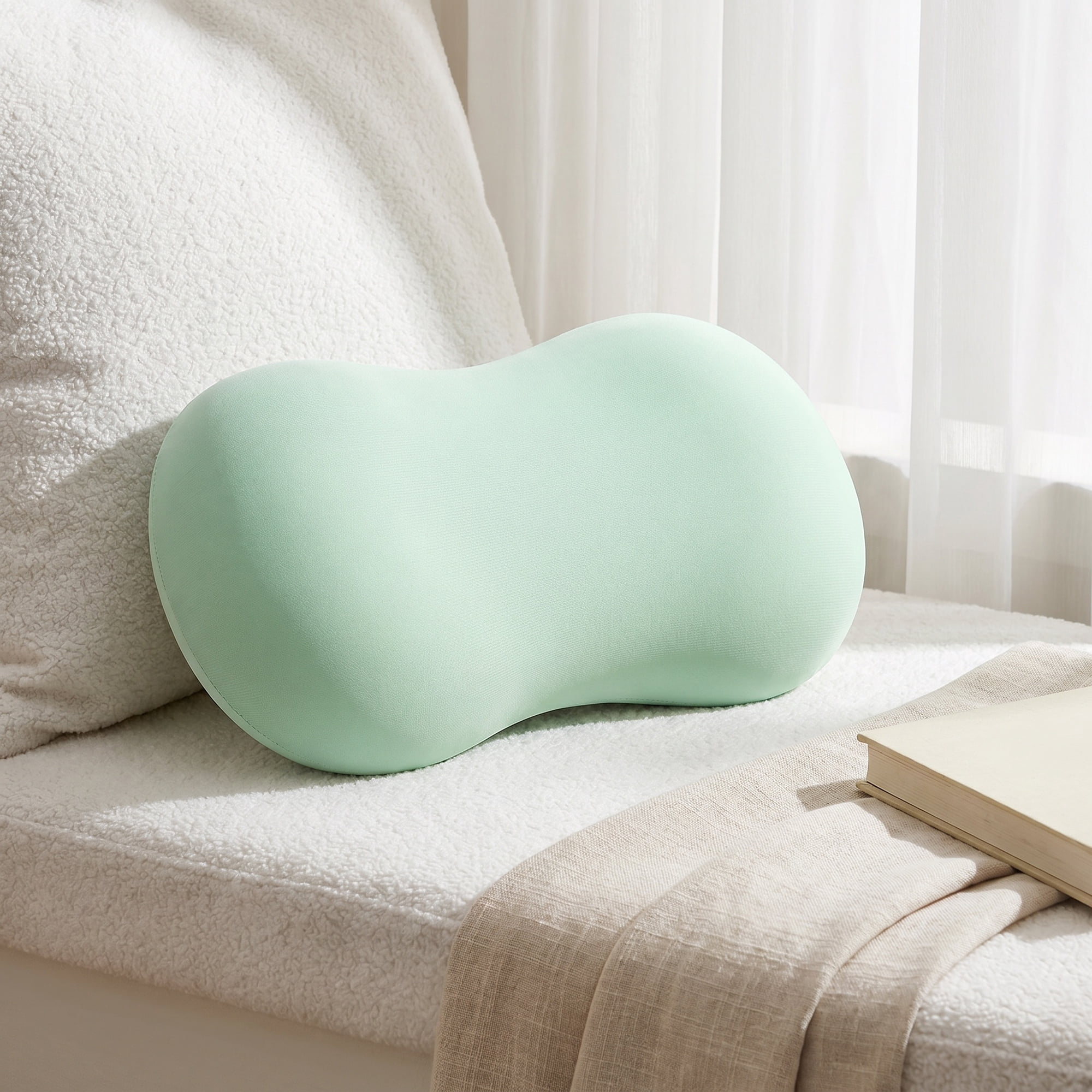 Neck Pillow Travel Pillow Cotton Cervical Support for Airplane Green 9.4" x 5.1"