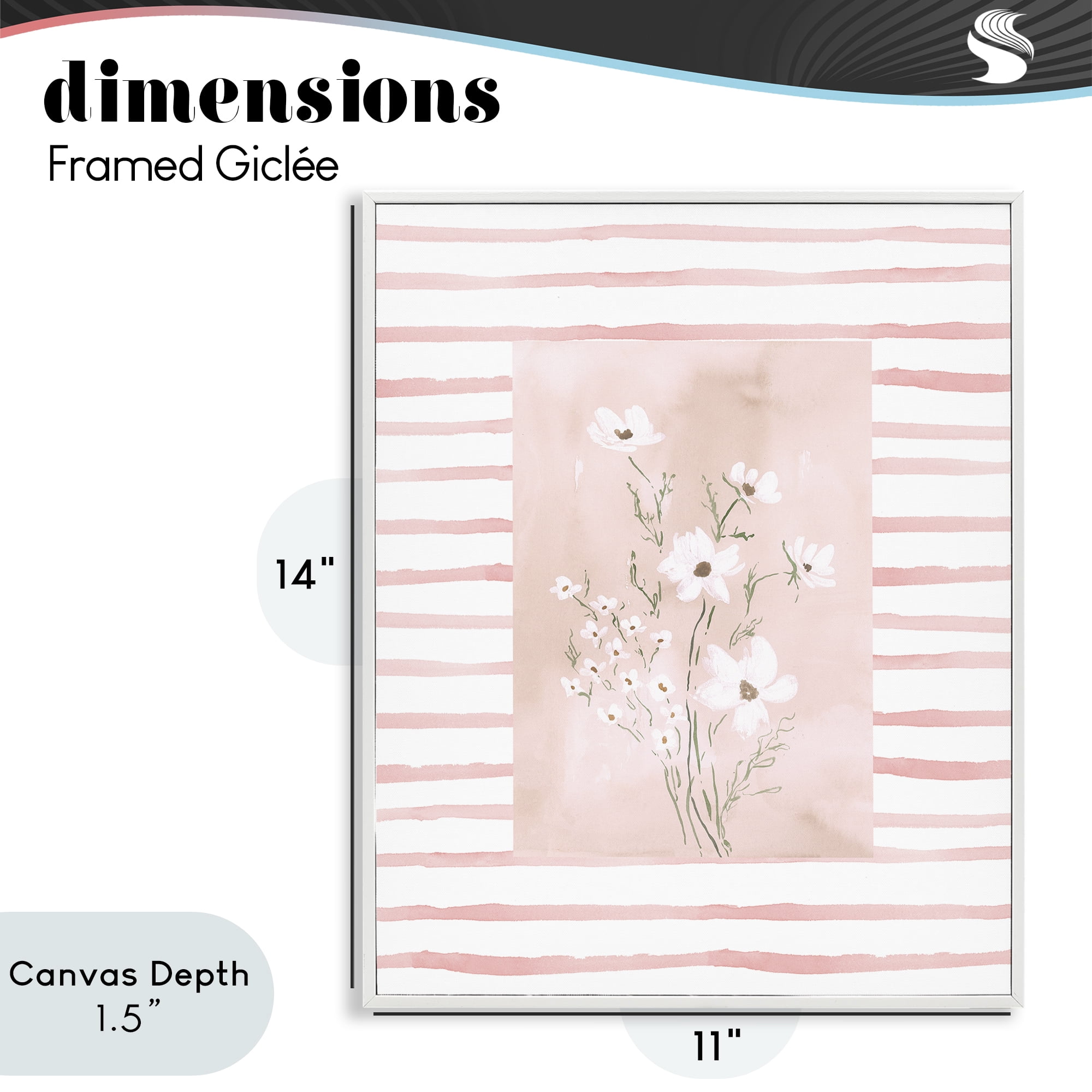 Stupell Industries White Cosmos on Pink Stripes White Framed Giclee Art, design by Lucille Price