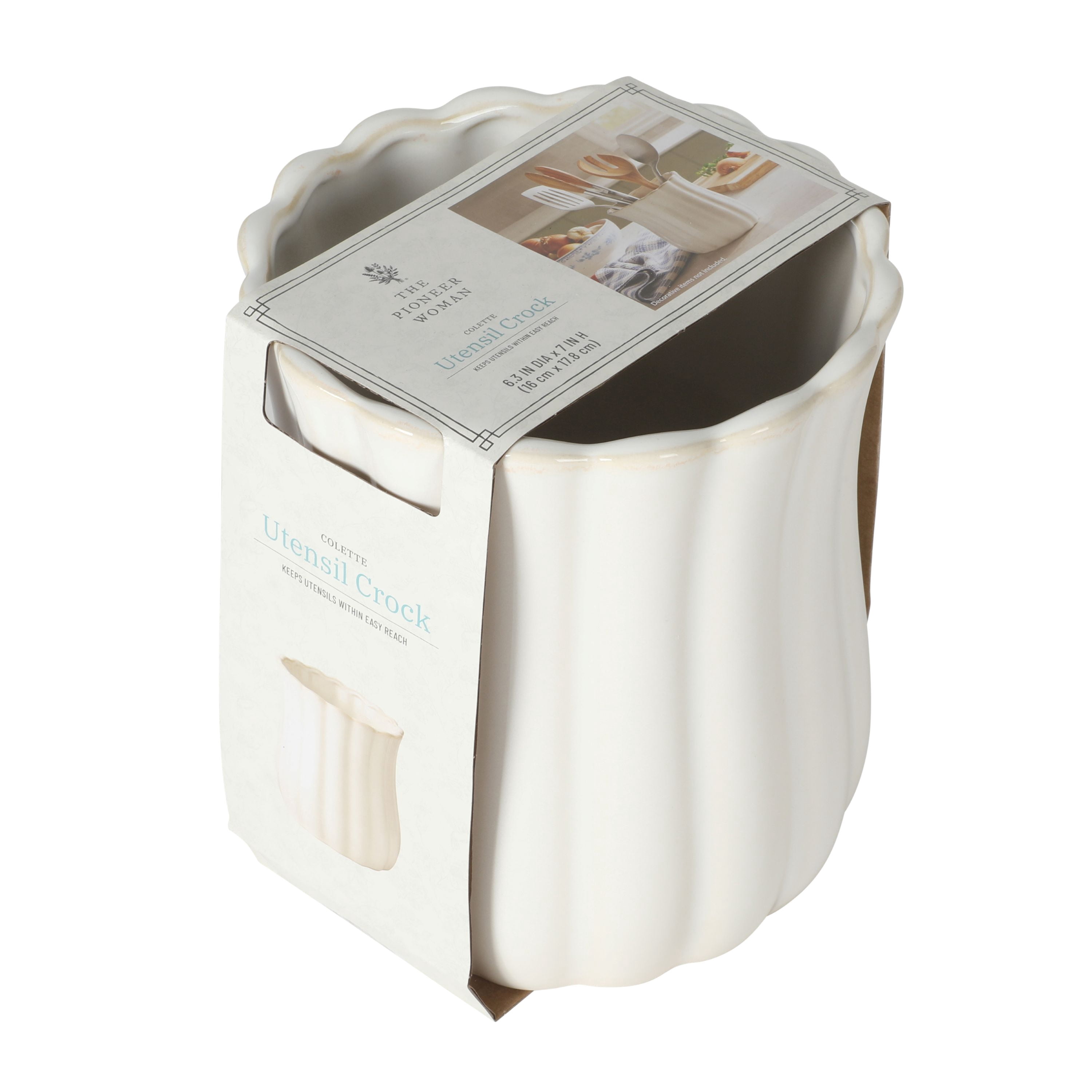 The Pioneer Woman White Colette Stoneware Kitchen Utensil Holder