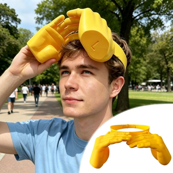 Amketima Funny Hand Shaped Sun Visor Hat Yellow Palm Sunshade Cap Adjustable Summer Protection for Party Festival Outdoor Universal Size