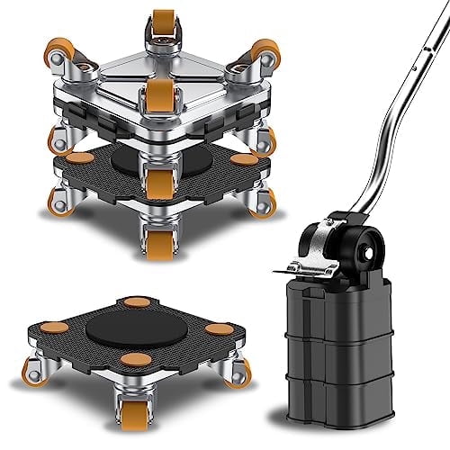 ONEON Furniture Mover with Wheels, 360° Rotation Wheels for Moving Heavy Furniture, Appliances, 880 LB Max Load Capacity with Auxiliary Lifter - Black Connect Dolly Pro