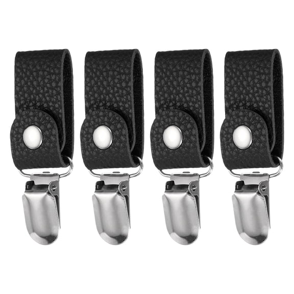 4 Pcs Towel Ring Holder with Clip, Kitchen Bathroom Dish Towels Holder Leather Wall Hook Oven Door Hanger for Home, Black
