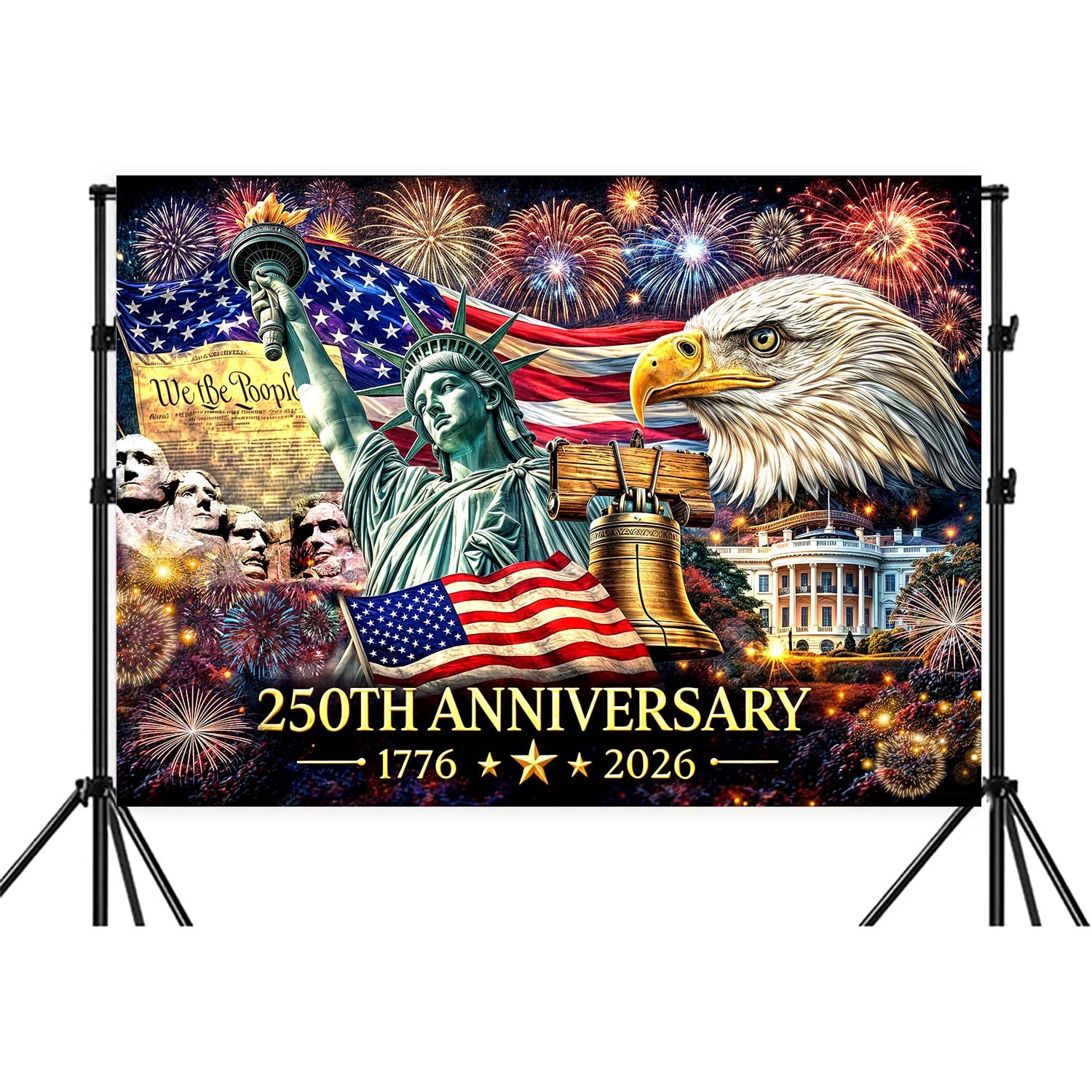 7x5 Ft 250th Anniversary Backdrop, American Independence Day Decorations Banner,  1776-2026 Patriotic Photography Background for 4th of July Party Supplies
