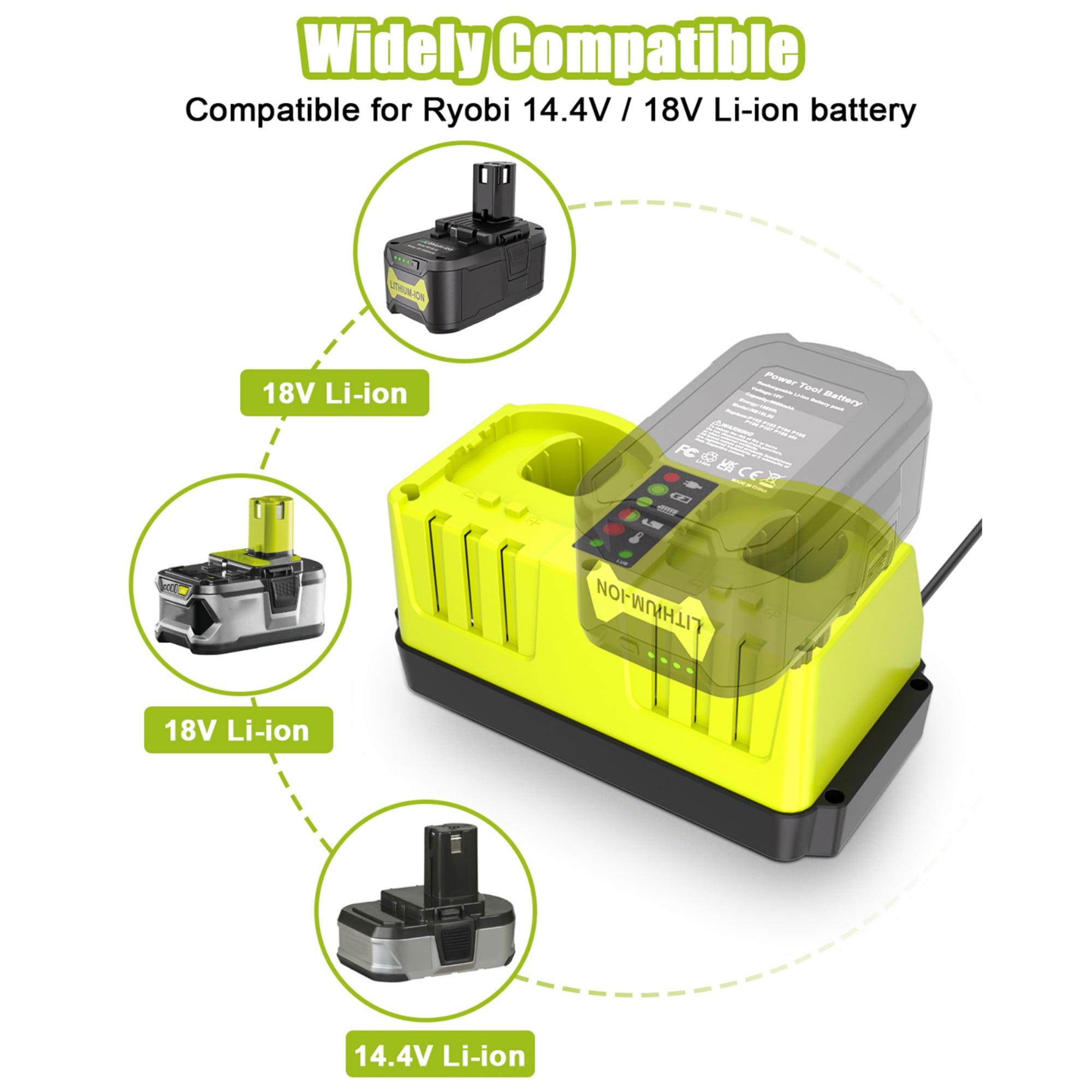 18V Dual-Port Simultaneous Charger for Ryobi ONE+ 18 Volt Battery P102 P103