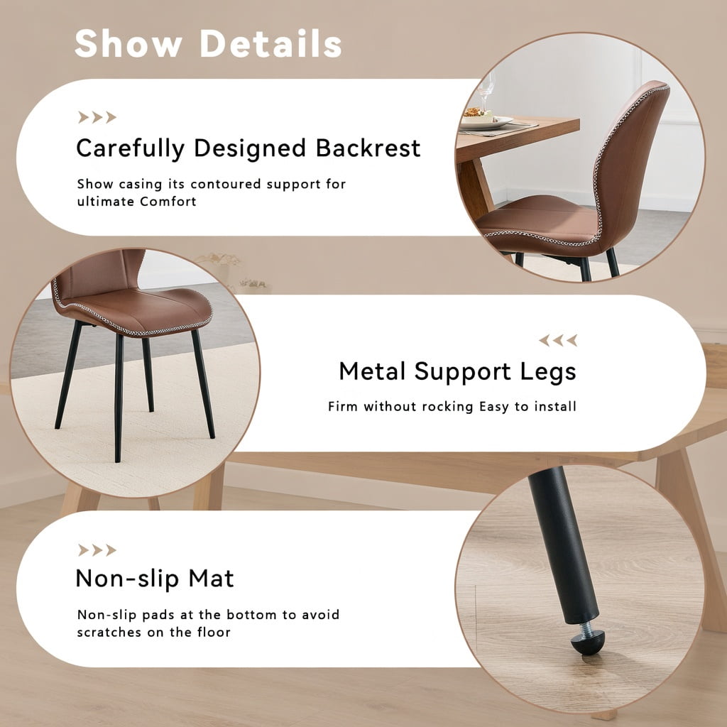 Hommoo 4-Pack PU Leather Dining Chairs with Black Metal Legs, Ergonomic, Adjustable Feet, Stain-Resistant for Dining Room, Office & Living Space, Brown