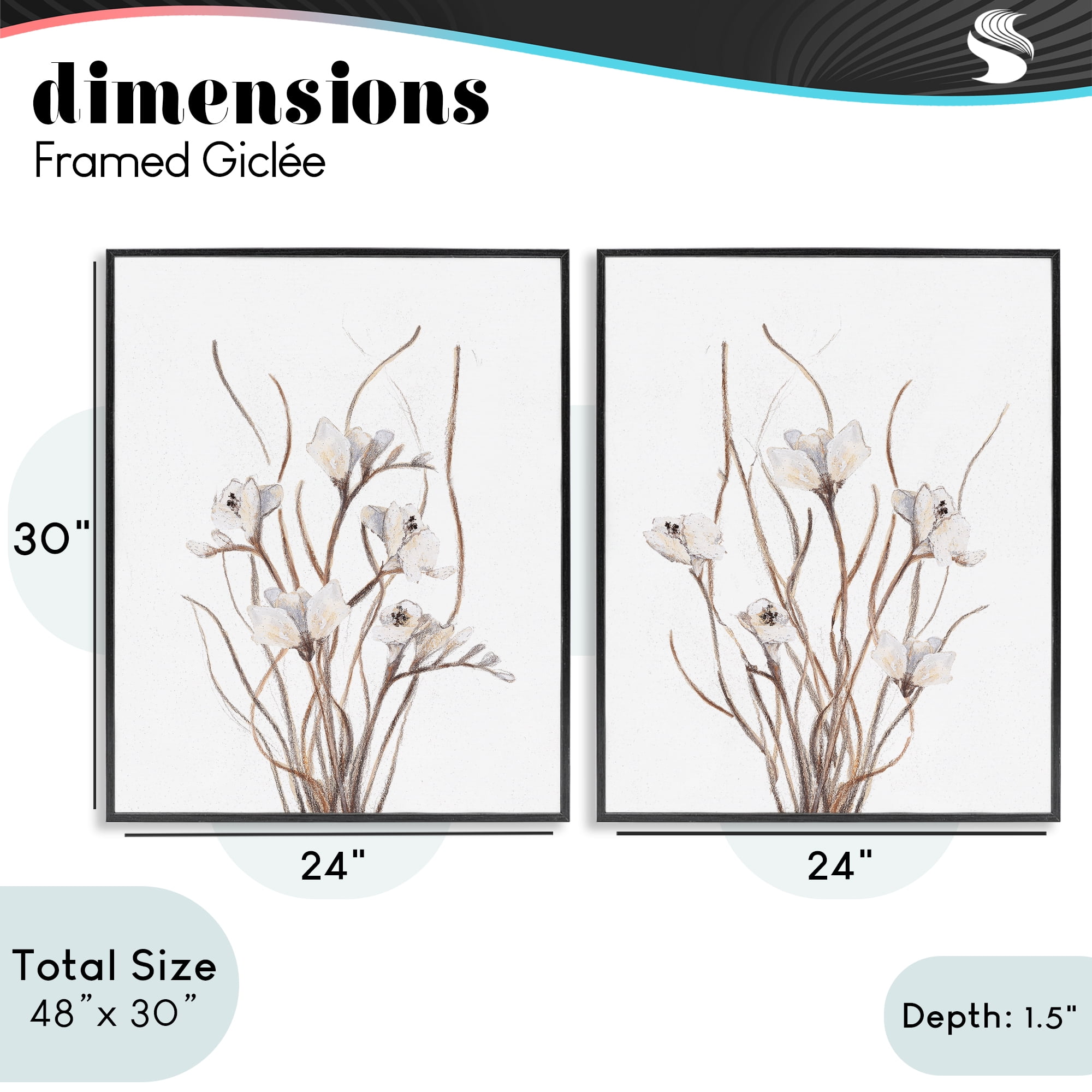 Stupell Industries Curly Branches Wildflowers 2 Piece Black Framed Giclee Art Set, design by Lanie Loreth