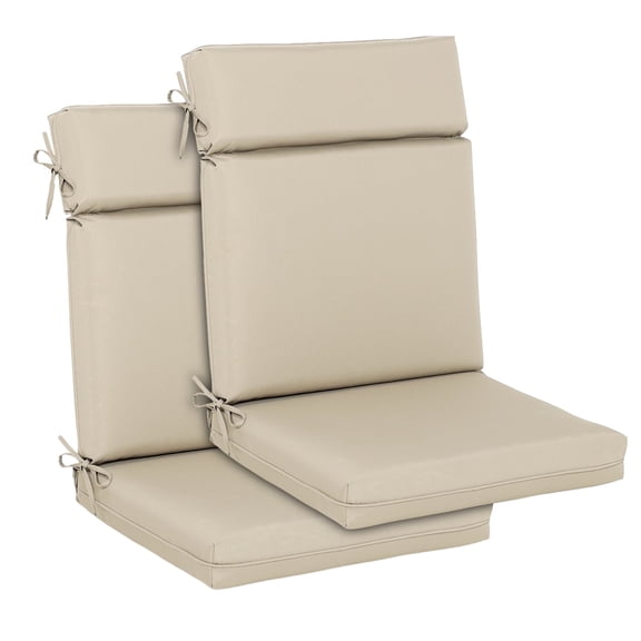 Aoodor 2Pcs Outdoor Patio Dining Chair Cushion Set, Fade and Water Resistant Polyester Fabric Cover with Ties and Zipper, 44''x21''x3.2'' -Khaki