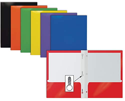 Two Pocket Poly Portfolios Without Fasteners Tear and Moisture Resistant Pack of 3 1 of Each Color Shown with Bonus Bookmark/Magnifier/Ruler 