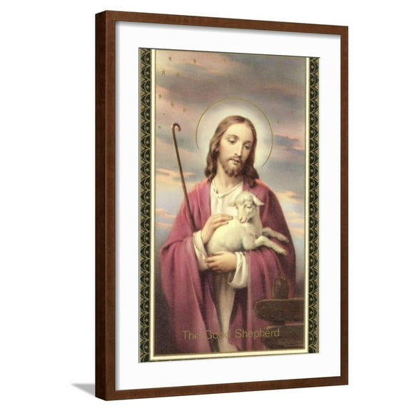 Art.com Jesus Christ with Lamb Art Print, Brown Frame Wall Art, 21" x 29"