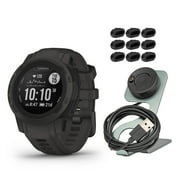 Garmin Instinct 2S GPS Smartwatch (Graphite) Bundle with Focus Camera Portable Charger Stand and USB Charging Cable, and Focus Charger Port Protectors (9-Pack) (3 Items)
