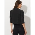 thumbnail image 3 of Allegra K Chaqueta de mezclilla sin cuello para mujer Chaquetas de mezclilla de manga 3/4 Negro M, 3 of 6