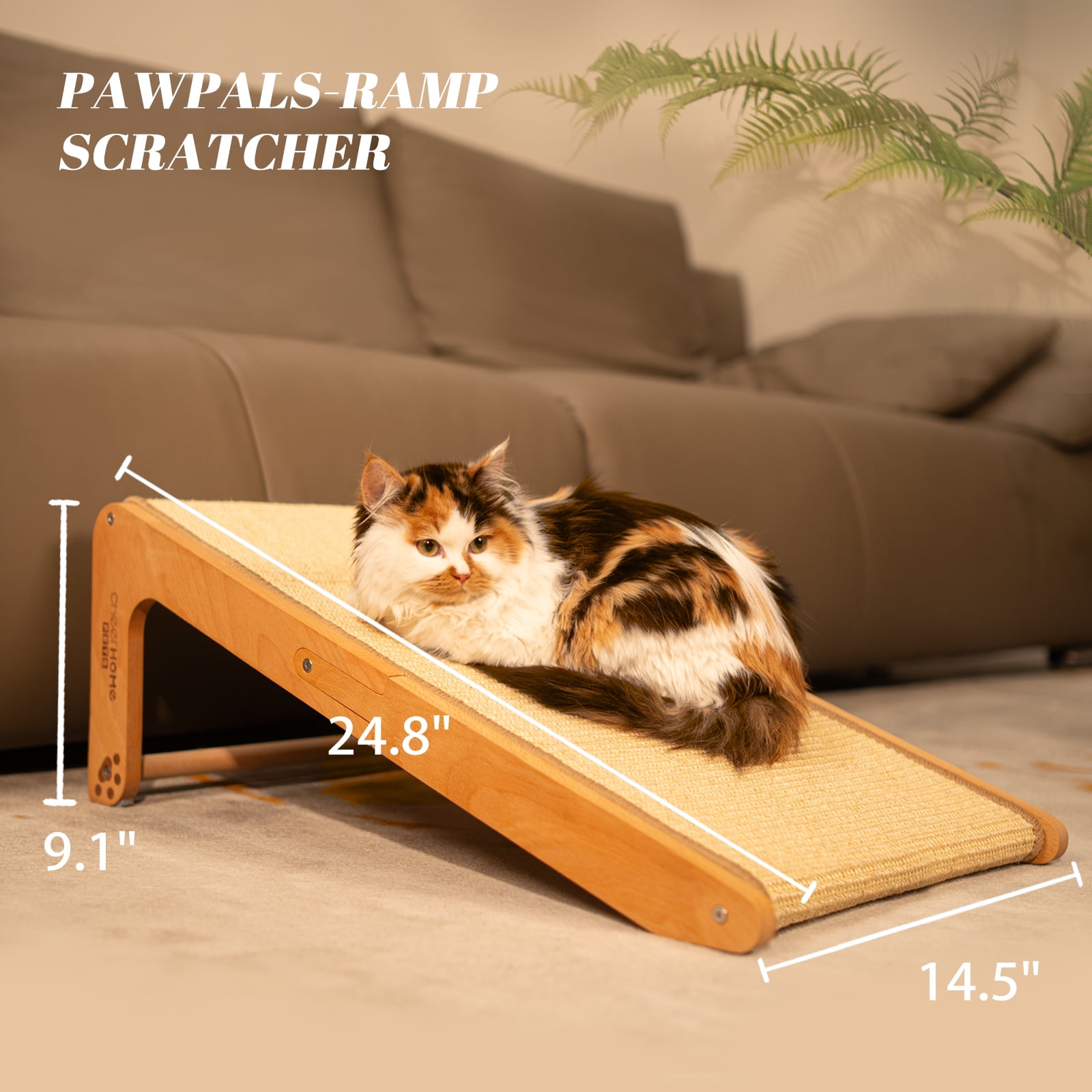 CheerPals Sisal Cat Scratcher, 24.8" Solid Wooden Cats Furniture L-Shape Scratching Post Climbing Vertical Pet Pad Board