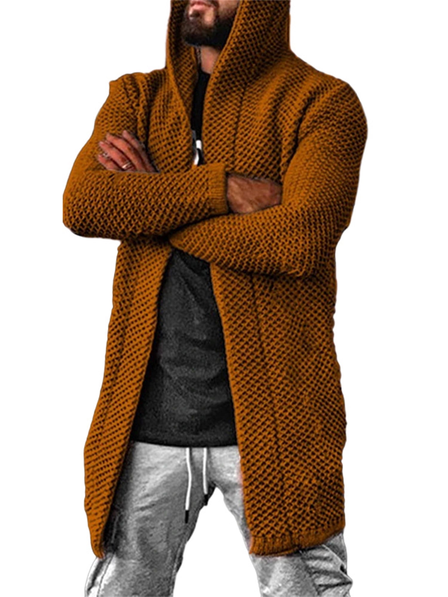 Avamo Men Long Cardigan Sweater Hooded Knit Slim Fit Open Front Longline Coat Jacket for Autumn, Men's, Size: 2XL, Blue