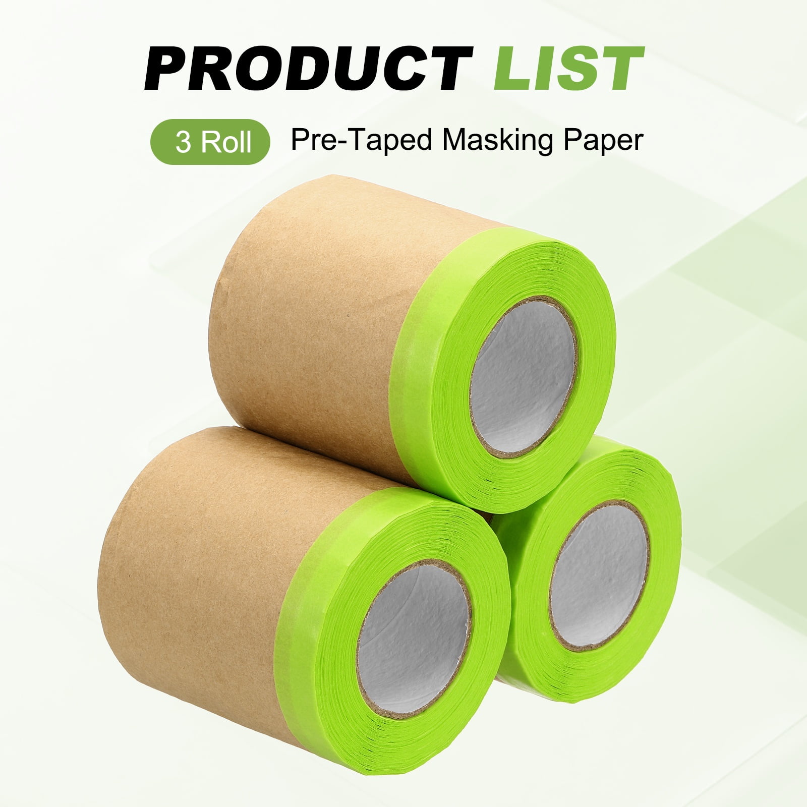 Uxcell 3pcs Pre-Taped Masking Paper, 4" x 49 ft Paint Adhesive Protective Paper Painter Tape and Drape for Masking Auto Body Covering Wall Skirting Frames, Green
