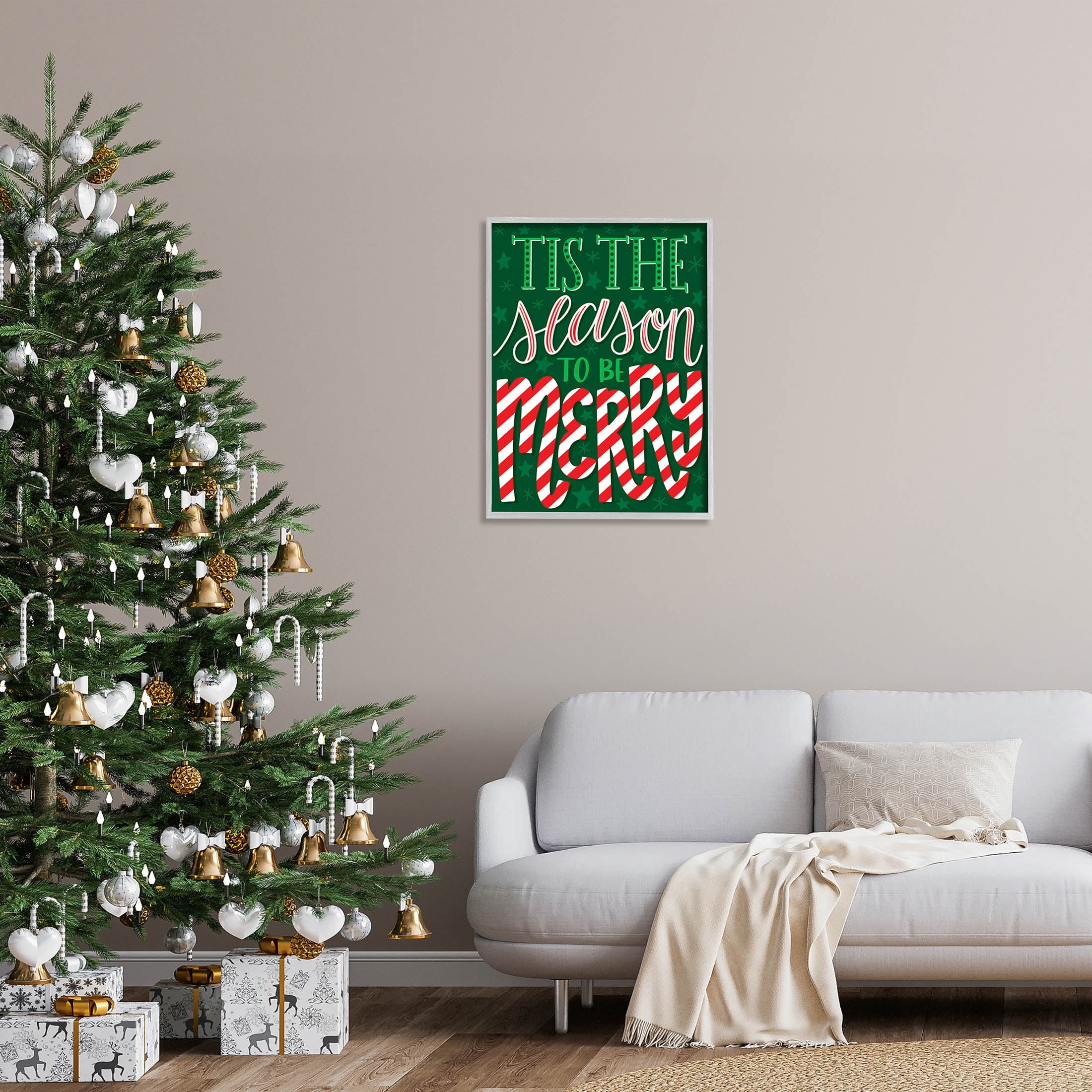 Tis The Season To Be Merry Patterned Holiday Graphic Art Gray Framed Art Print Wall Art