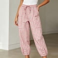 thumbnail image 2 of TEAJOPSUU Women's Plaid Cropped Pants Drawstring Elastic Waist Tapered Trousers with Pockets Gingham Casual Lounge Streetwear Pink, 2 of 6