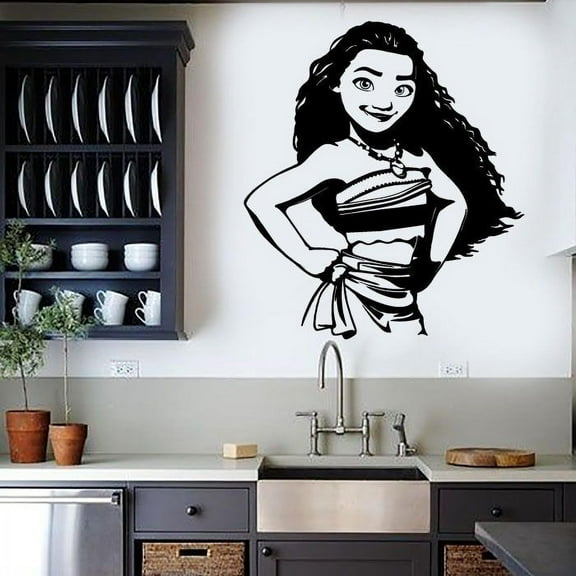 Disney Princess Moana Portrait Silhouette Vinyl Wall Art Sticker Decal Moana Disney Themed Wall Sticker For Girls Boys Kids Room Design Bedroom Nursery Kindergarten House Decoration Size (8x10 inch)