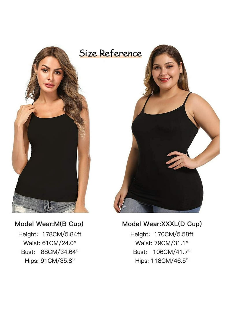 Women's Cami with Built-in Bra Adjustable Strap, 2 Pack Summer