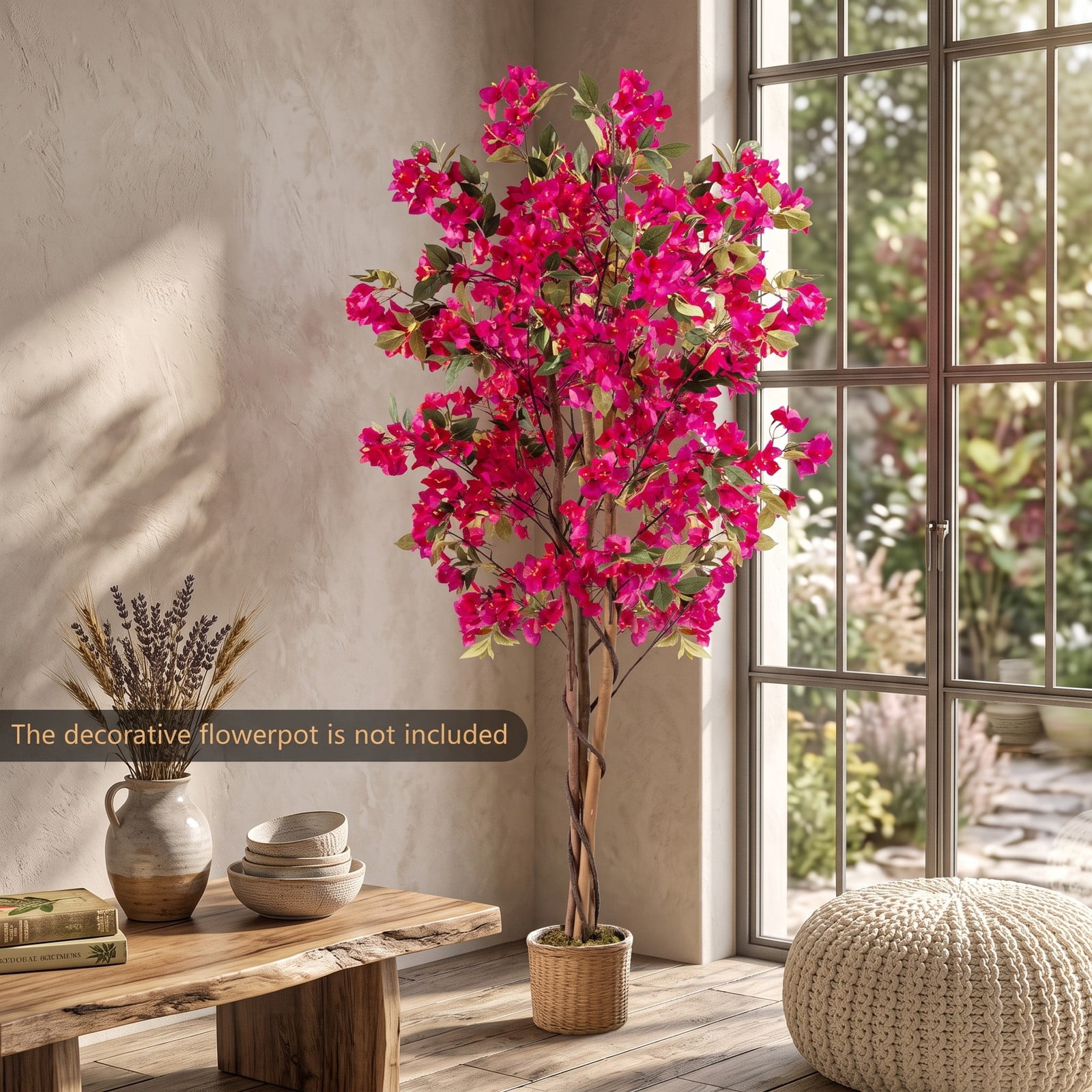 ALPULON 6 FT Artificial Bougainvillea Tree with 910 Flowers, Faux Silk Flowering Plant with Cement-Filled Planter, Realistic Fake Tree for Indoor Outdoor, Multicolor