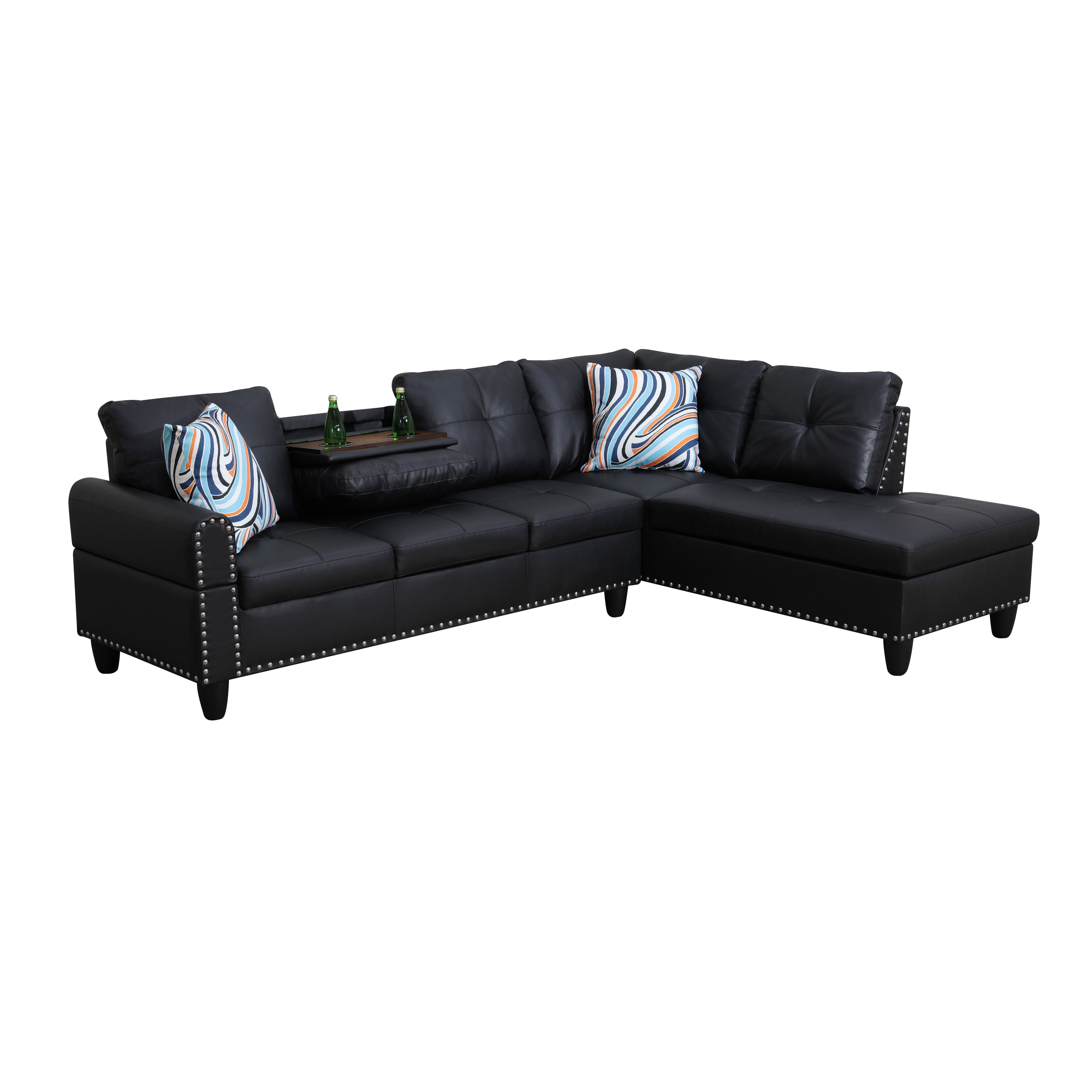 [SquarePulse]4-seater L-shaped sofawith 90° Swivel Cup Holders, apartment, living room, and office sofa(Includes 2 Pillows)