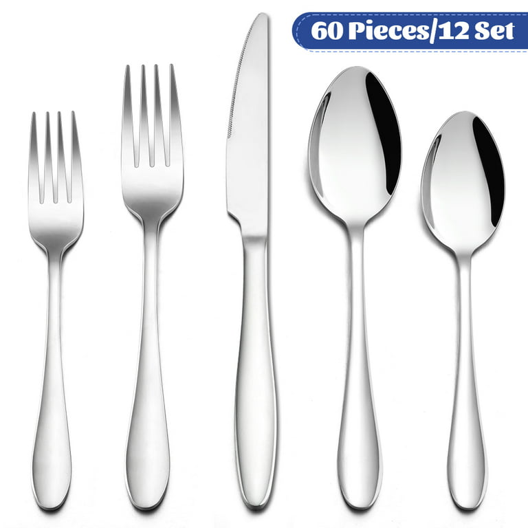Walchoice 60-Piece Silverware Set, Stainless Steel Flatware Cutlery Set  Service for 4, Metal Eating Utensil for Home Restaurant, Include Knife Fork