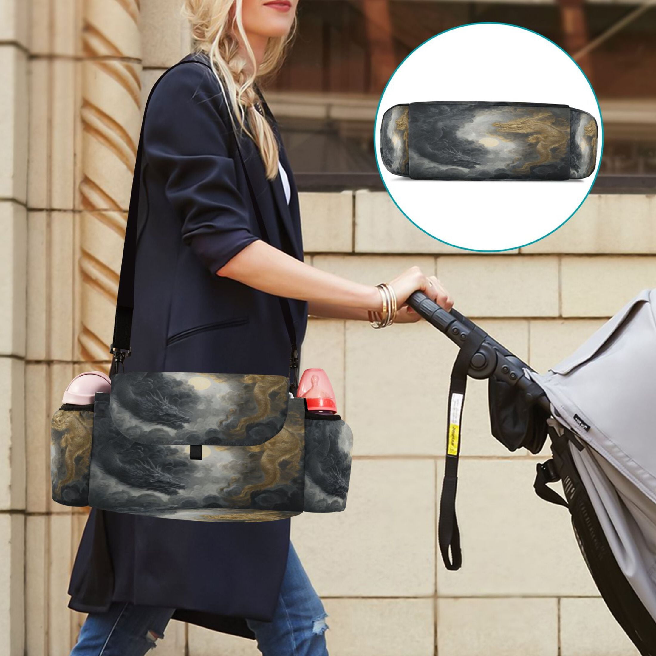 DIXRUYEE Stroller Organizer Moonlit Confrontation Printed