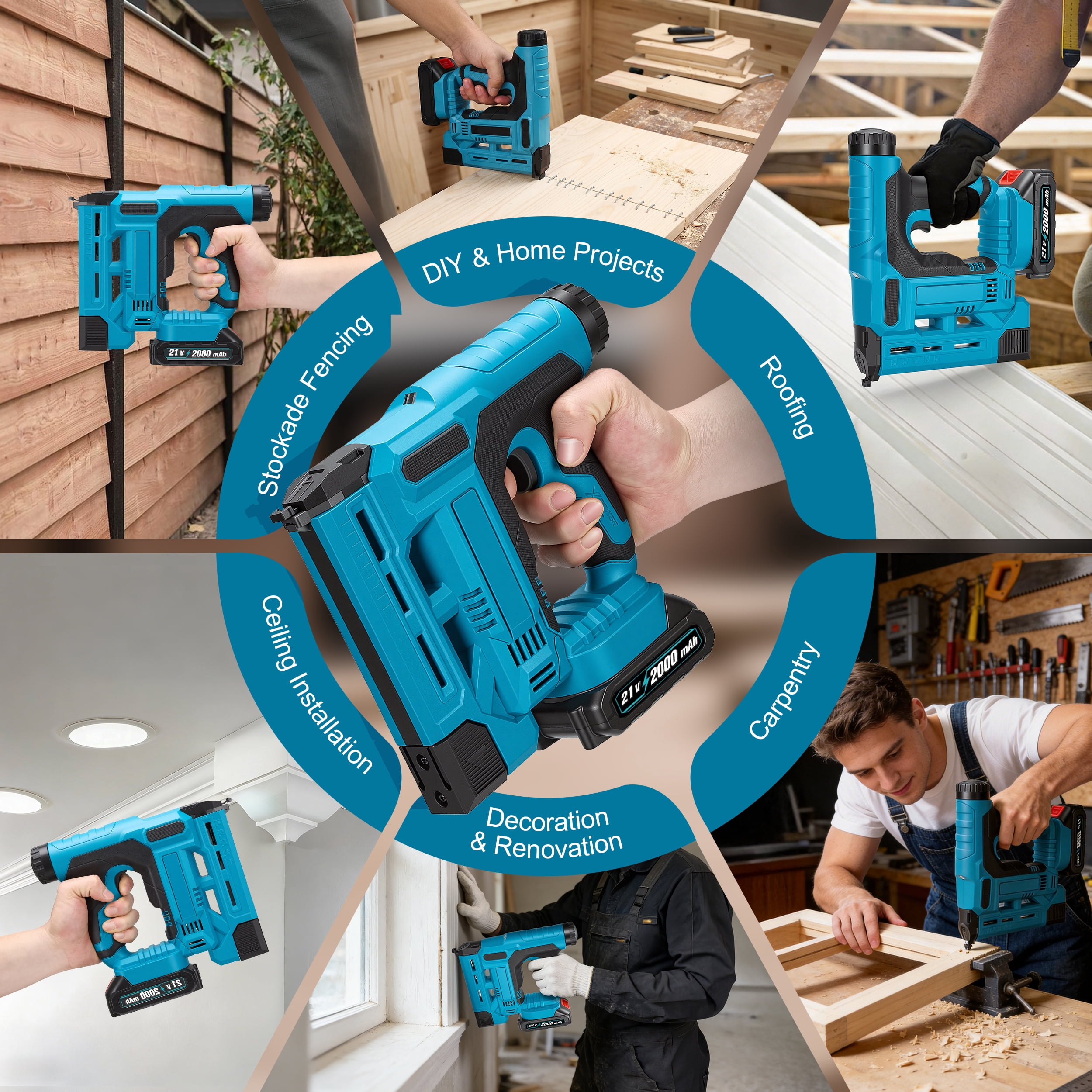 RELOIVE Cordless Electric Nail Gun, Naile with Battery 1.5Ah X 2 & Charger, Quick Reload Magazine, Anti Jam Technology, Lightweight Design, 1000pcs Nails, Cordless Brad Nailer for DIY Project