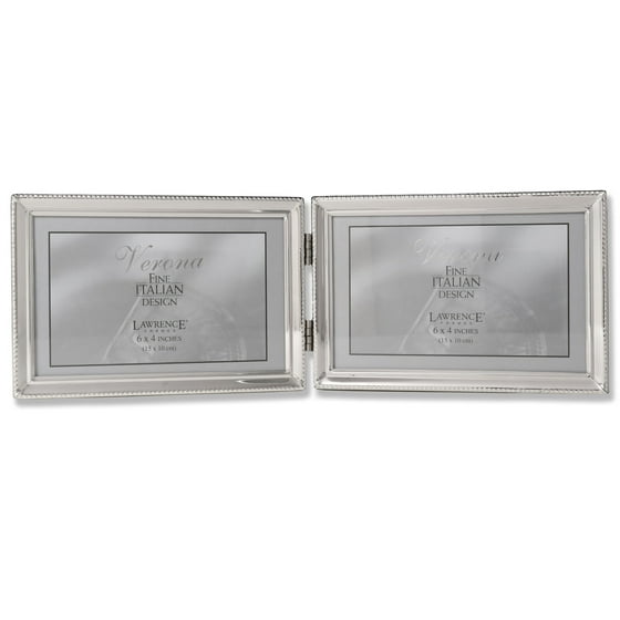 Polished Silver Plate 4x6 Hinged Double Horizontal Picture Frame Bead