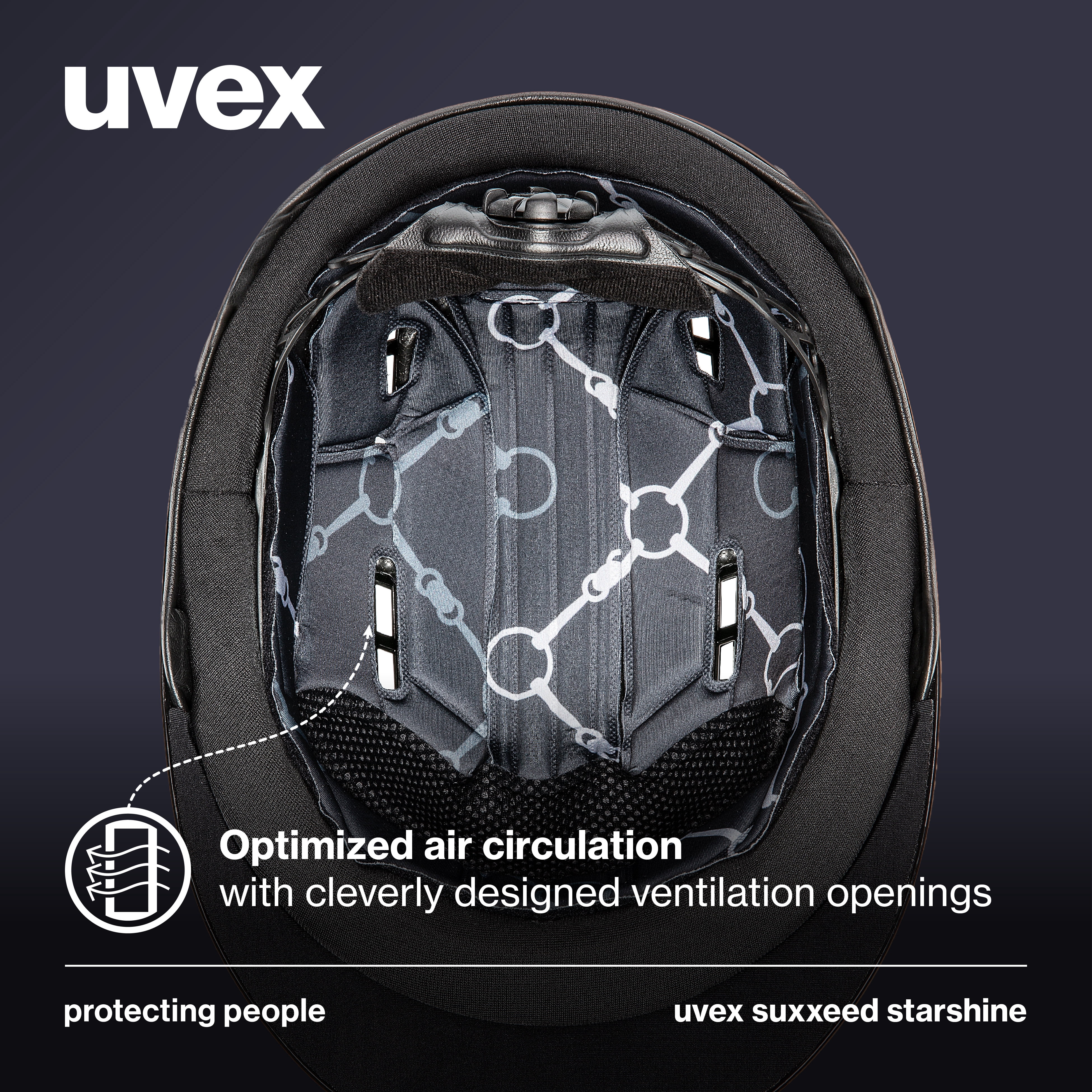 Uvex Suxxeed Blaze Adjustable and Ventilated Equestrian Helmet for Adults, Navy Shine, S-M