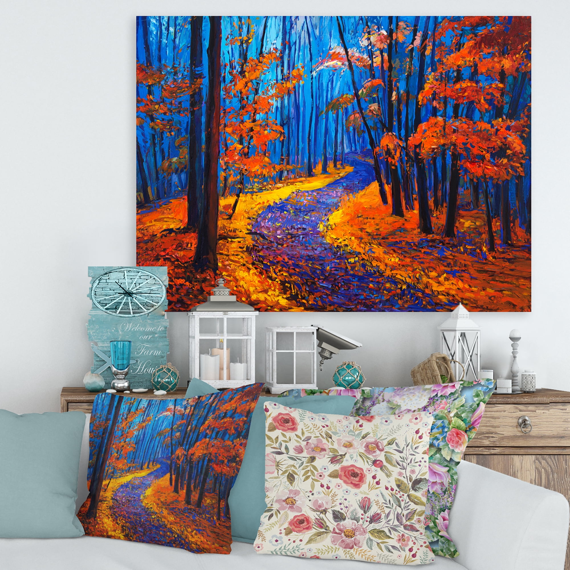 Designart ' Orange Autumn Landscape With Little Road I ' Traditional Canvas Wall Art Print