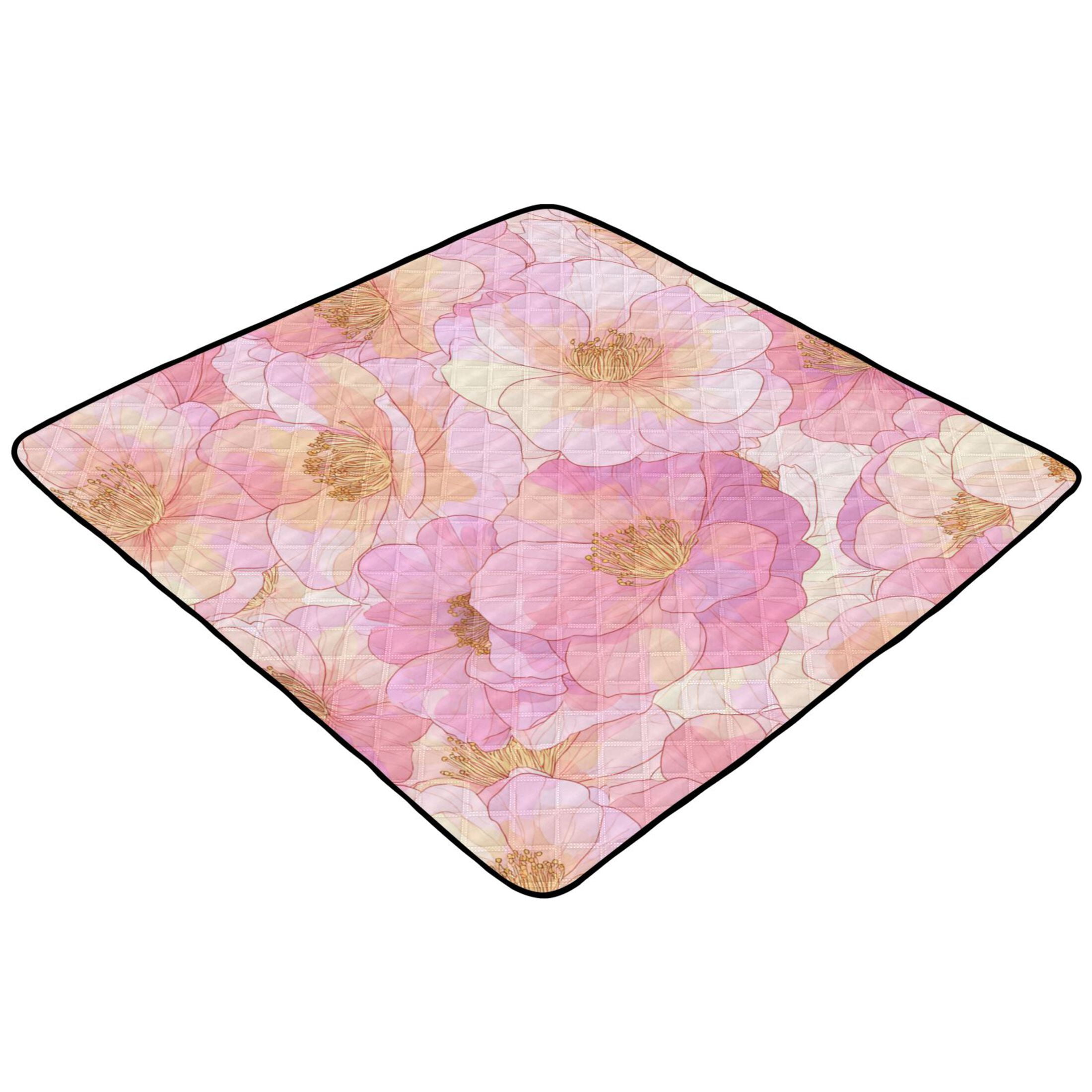 WOBOGO Pink Camellia Baby Playmats Extra Large Waterproof Rollable Activity Pads for Toddlers 50×50inch