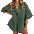 thumbnail image 4 of Yuyuzo Women Jumpsuit V-Neck Half Button Collared Rompers Short Sleeve Oversized Lightweight Overalls, 4 of 7