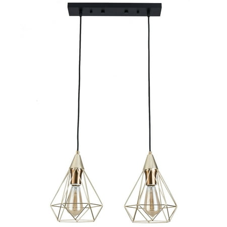 

OUKANING 2 Heads Modern Champagne Gold Pendant 60W Indoor Ceiling Chandelier
