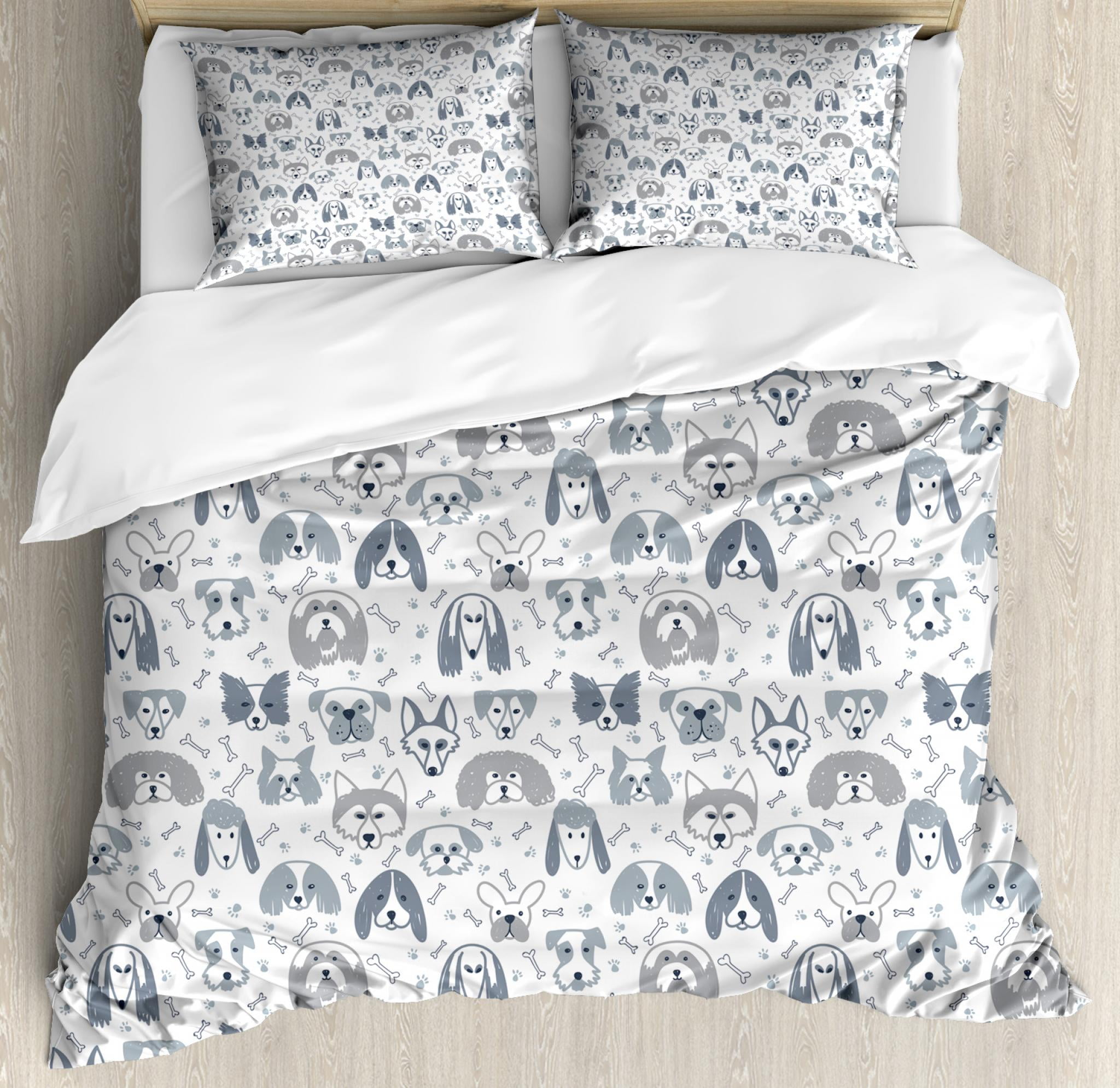 Dog Duvet Cover Set Queen Size Childish Sketch Style Various Dog Duvet Cover Set Queen Size Childish Sketch Style Various Domestic Puppy And Breeds Pattern Decorative 3 Piece Bedding With 2 Pillow Shams