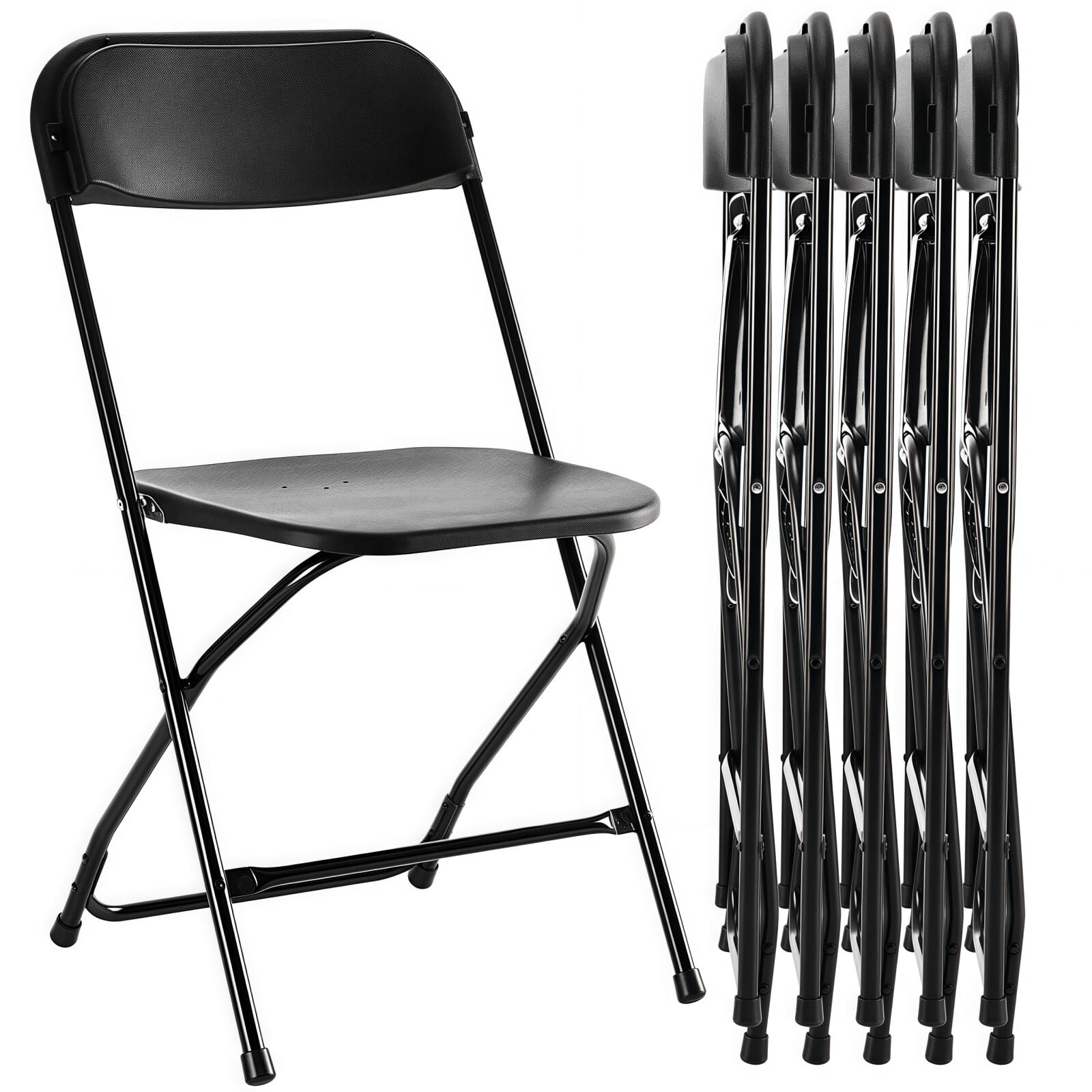 Kelno Plastic Folding Chair Set of 6 Portable Seating with Lightweight Metal Frame, Black